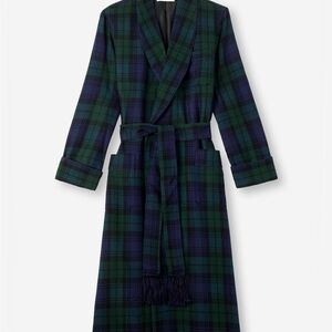 Derek Rose Tartan Robe in Teal and Navy Wool